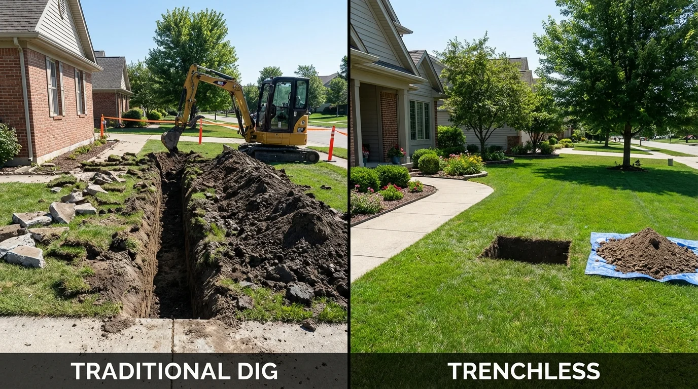 Trenchless sewer repair with minimal yard damage versus traditional excavation in Big Timber, MT